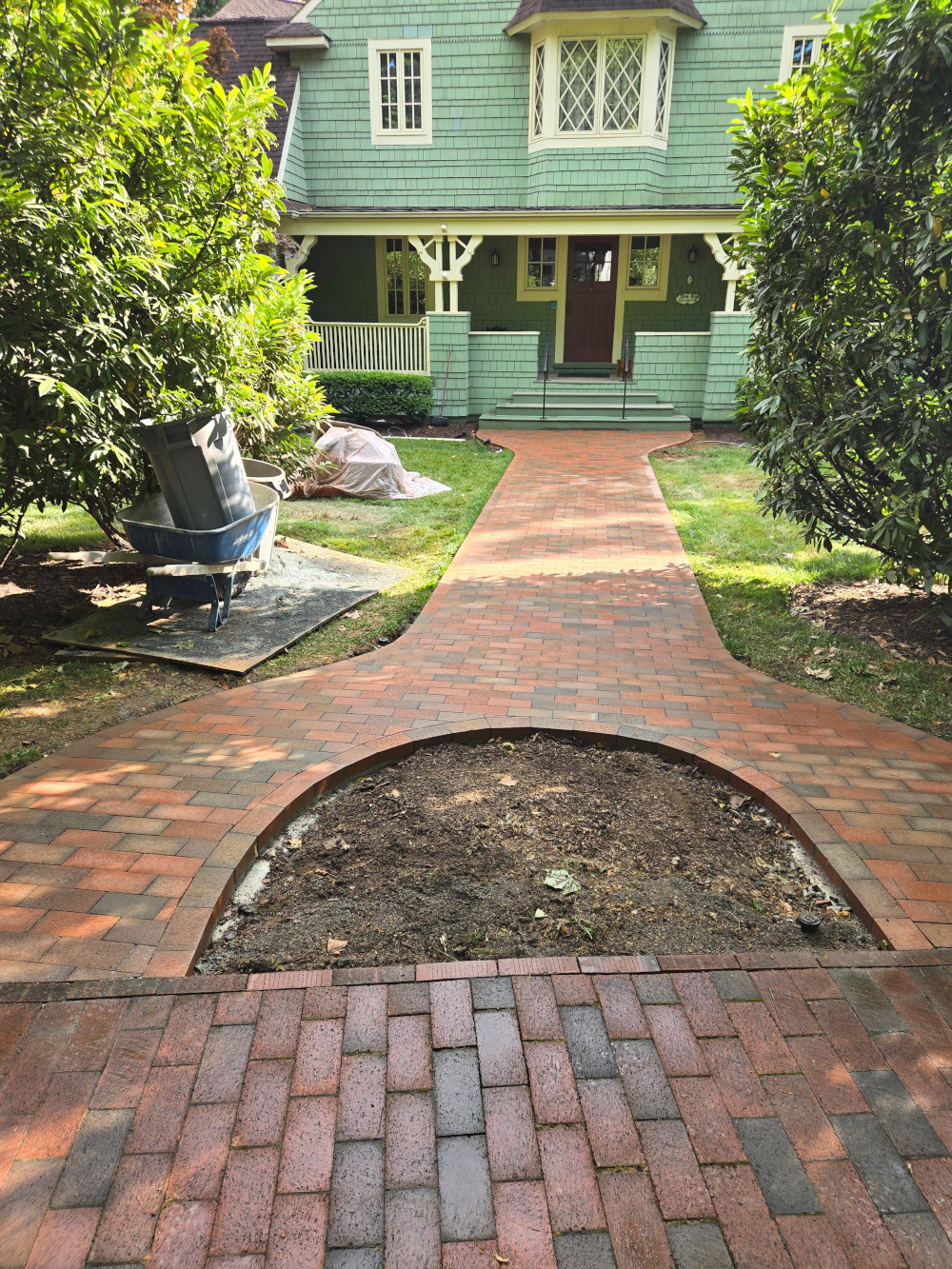 Curved red brick walkway