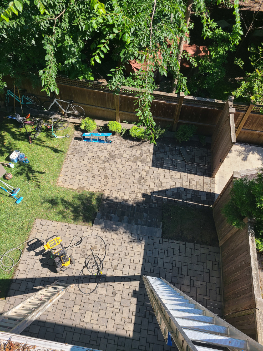 overview of patio from rooftop vantage point